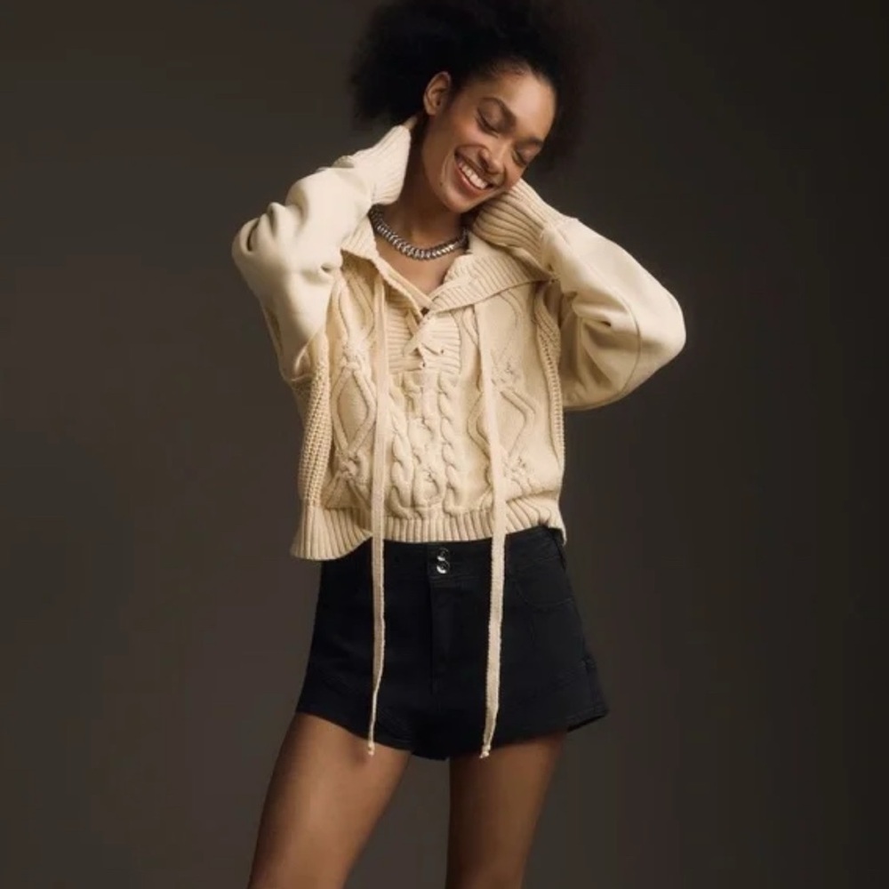 Pilcro Twofer Cream Cable Knit Sweater